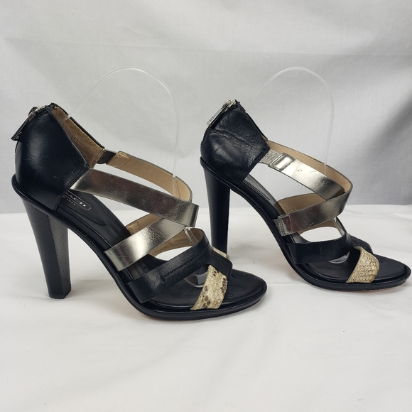 **COACH** BLACK HEELS Python Embossed Mirrored Leather  8 - Picture 2 of 12
